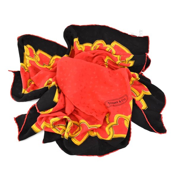 TIFFANY & Co: Red/Black, Hearts & Logo Scarf (mp) - Picture 1 of 6